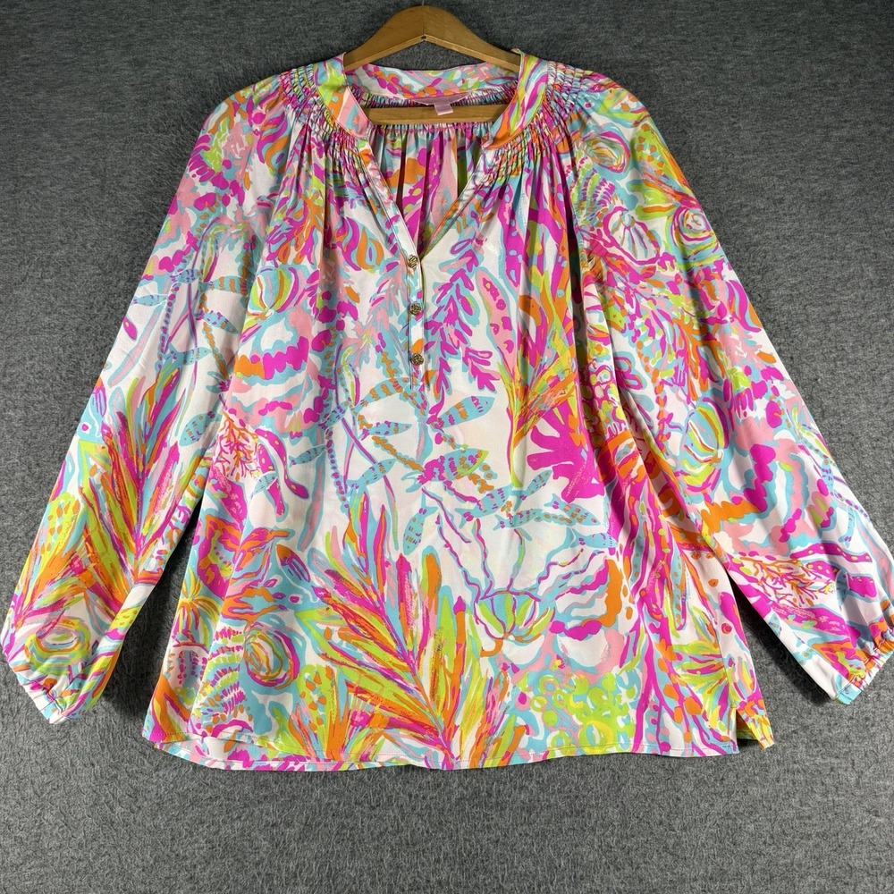 Lilly Pulitzer Elsa Top Blouse Size Small Silk Colorful Beach Resort Tropical